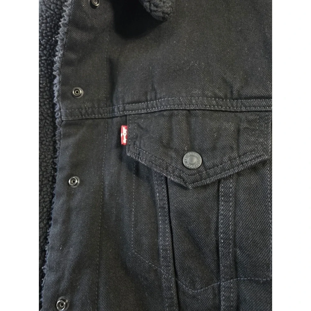 Levis Denim Jacket Adult Large Blk Sherpa Lined Black Tab Trucker Fleece